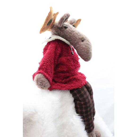 Moose Plush Shelf Sitter Rustic Cabin Christmas Weighted Bottom Dangling Legs - Picture 5 of 9